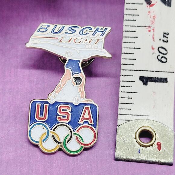 Busch Light Beer Mens Gymnastics Team USA Olympic Rings Lapel Hat Pin Badge - Picture 6 of 6